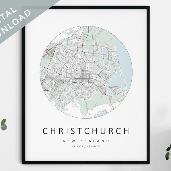 Christchurch Map Etsy
