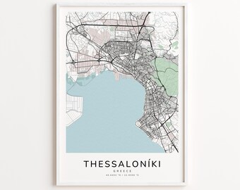 Thessaloníki Greece Map Print – Detailed Street Map Wall Art, Modern City Map Poster, Travel Decor Gift