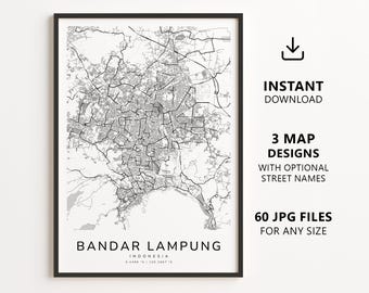 Bandar Lampung, Indonesia Map Printable – Digital Download City Map Wall Art, Minimalist Street Map Poster