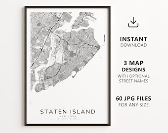 Staten Island, New York Map Printable – Digital Download City Map, Minimalist Street Map Wall Art