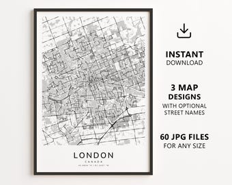 London, Canada Map Printable – Digital Download City Map, Minimalist Street Map Wall Art