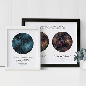 La nuit de votre naissance | Impression personnalisée de carte des étoiles | Carte des étoiles Born Under This Sky Je t'aime plus que toutes les étoiles du ciel Impression