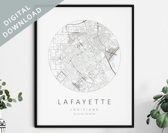 Lafayette Map Print | Map Of Lafayette | Lafayette Louisiana City Map Art | Lafayette Poster | Lafayette Print | Lafayette Wall Art