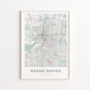 Grand Rapids Michigan Map Print – Detailed Street Map Wall Art, Modern City Map Poster, Home Wall Decor