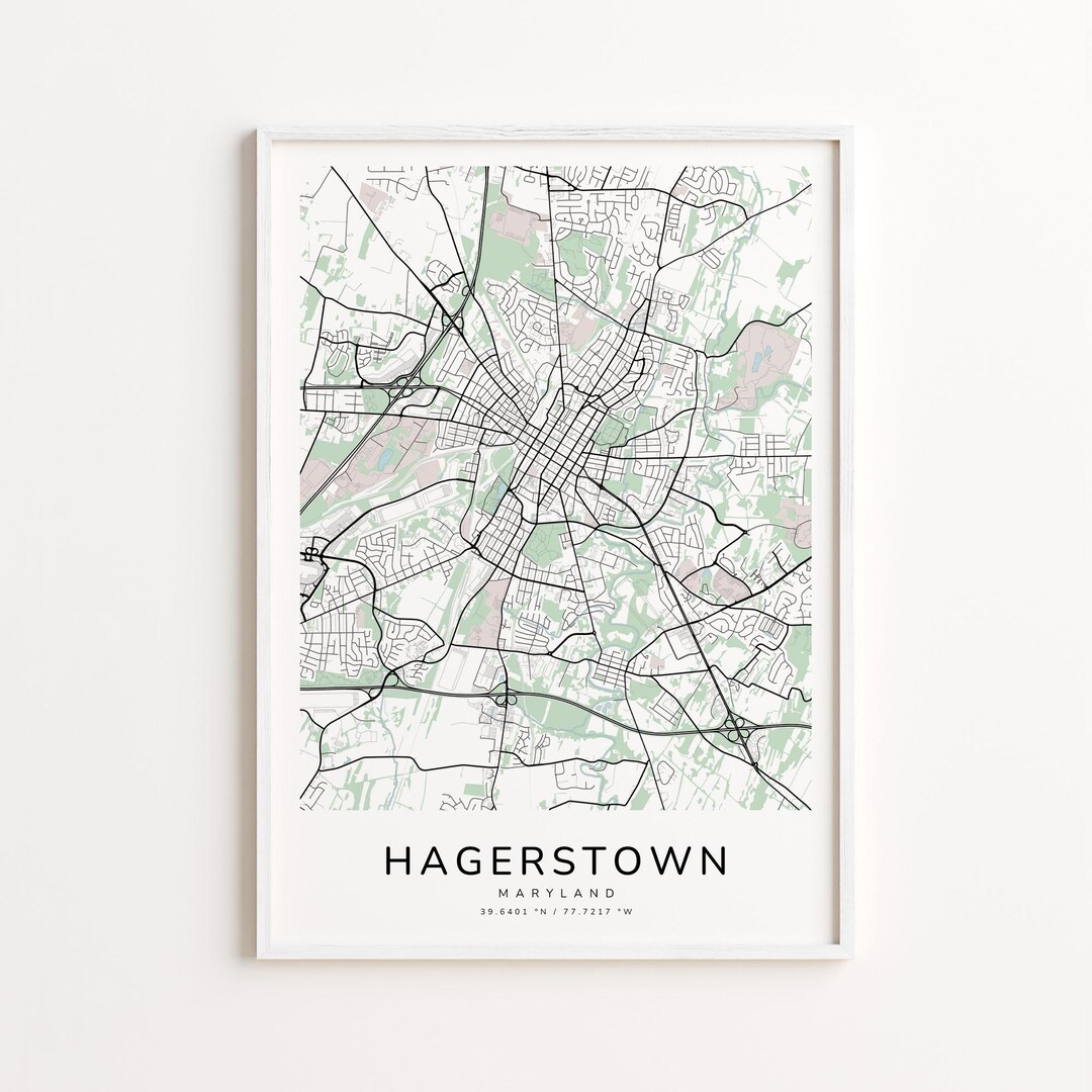 Hagerstown Maryland Map Print Detailed Street Map Wall Art Modern Il Q0x2 