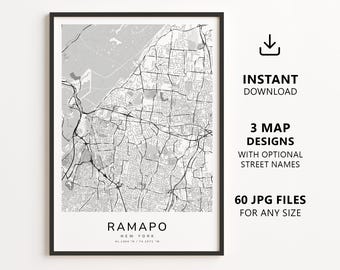 Ramapo, New York Map Printable – Digital Download City Map Wall Art, Minimalist Street Map Poster