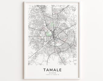 Tamale Ghana Map Print – Detailed Street Map Wall Art, Modern City Map Poster, Travel Decor Gift