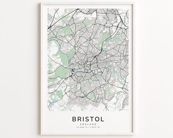 Bristol England Map Print – Detailed Street Map Wall Art, Modern City Map Poster, Travel Decor Gift