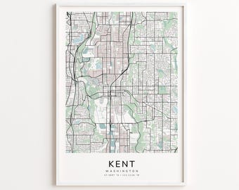 Kent Washington Map Print – Detailed Street Map Wall Art, Modern City Map Poster, Home Wall Decor