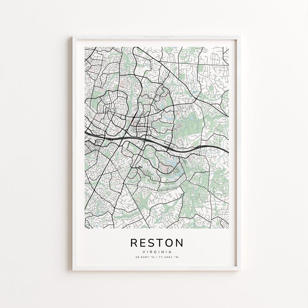 Reston Virginia Map Print – Detailed Street Map Wall Art, Modern City ...