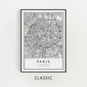 Mockup map print example. Map is displayed in black frames on a white wall.
The example picture is in portrait. The displayed map is in a classic style.