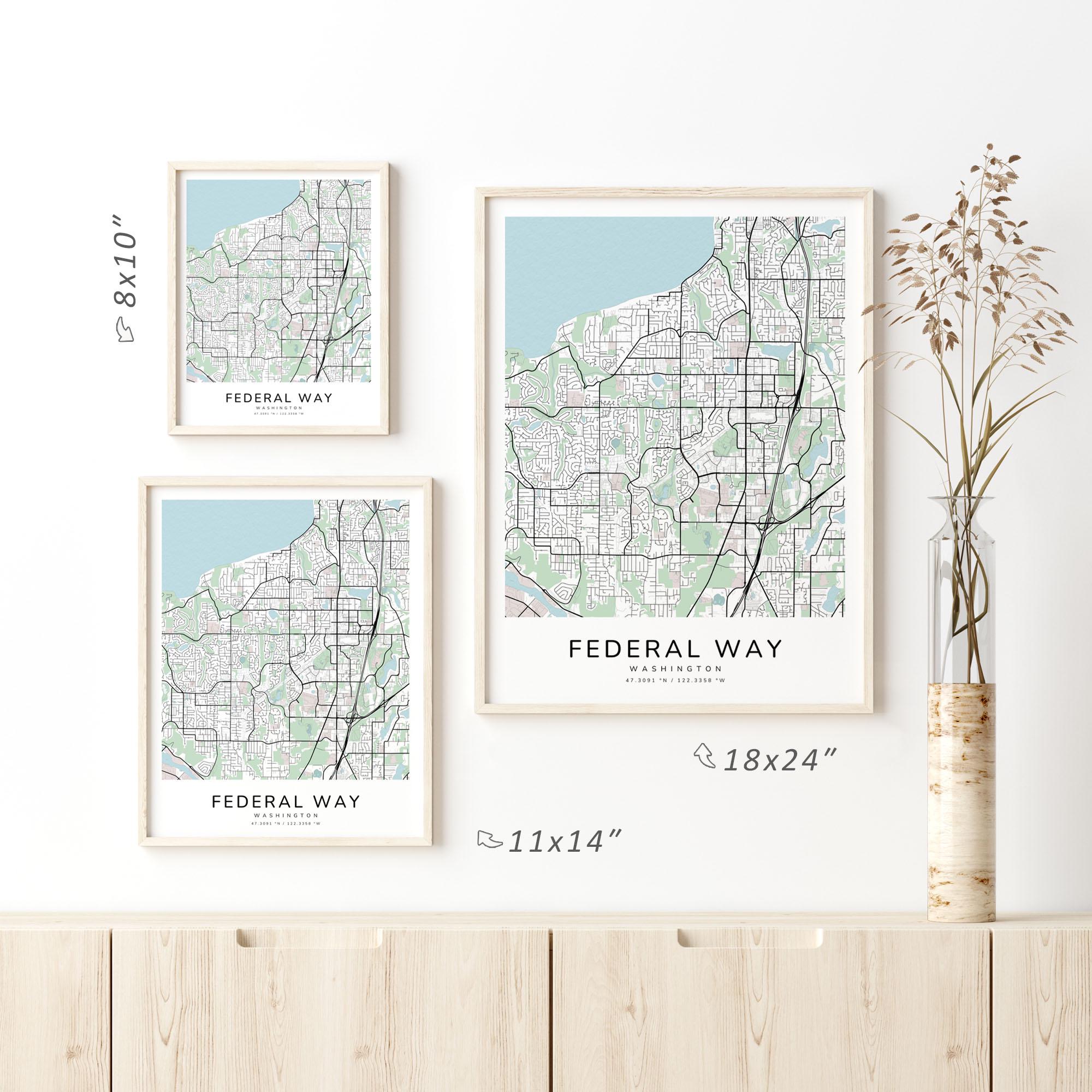 Federal Way Washington Map Print – Detailed Street Map Wall Art, Modern ...