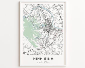 Ninh Bình Vietnam Map Print – Detailed Street Map Wall Art, Modern City Map Poster, Home Wall Decor