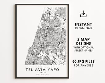 Tel Aviv-Yafo, Israel Map Printable – Digital Download City Map Wall Art, Minimalist Street Map Poster