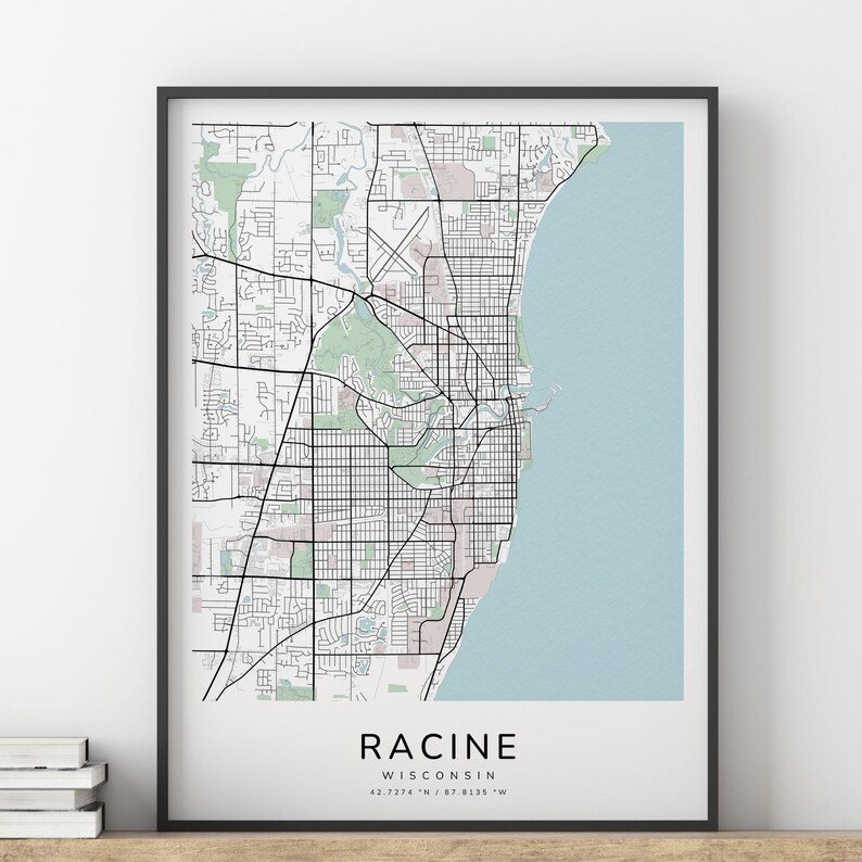 Racine Wisconsin Map Print – Detailed Street Map Wall Art, Modern City ...