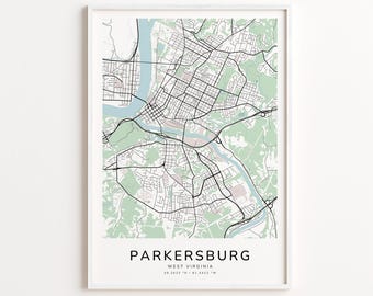 Parkersburg West Virginia Map Print – Detailed Street Map Wall Art, Modern City Map Poster, Travel Decor Gift