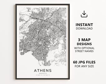 Athens, Greece Map Printable – Digital Download City Map Wall Art, Minimalist Street Map Poster