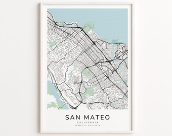 San Mateo California Map Print – Detailed Street Map Wall Art, Modern City Map Poster, Travel Decor Gift