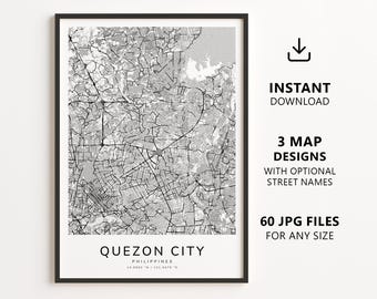 Quezon City, Philippines Map Printable – Digital Download City Map Wall Art, Minimalist Street Map Poster