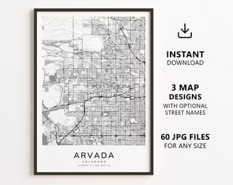 Arvada, Colorado Map Printable – Digital Download City Map, Minimalist Street Map Wall Art