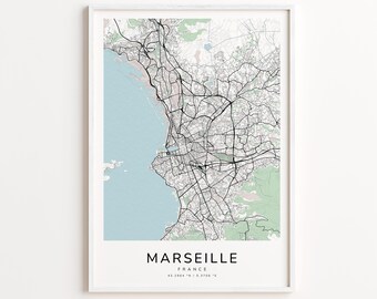 Marseille France Map Print – Detailed Street Map Wall Art, Modern City Map Poster, Home Wall Decor