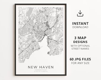 New Haven, Connecticut Map Printable – Digital Download City Map, Minimalist Street Map Wall Art