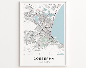 Gqeberha South Africa Map Print – Detailed Street Map Wall Art, Modern City Map Poster, Travel Decor Gift