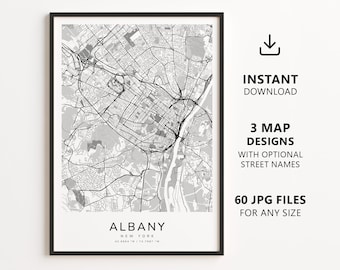 Albany, New York Map Printable – Digital Download City Map, Minimalist Street Map Wall Art