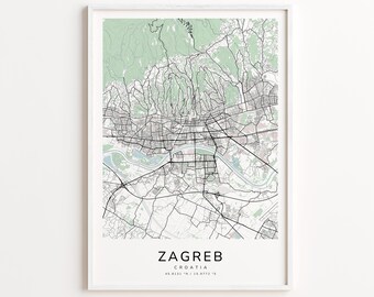 Zagreb Croatia Map Print – Detailed Street Map Wall Art, Modern City Map Poster, Home Wall Decor