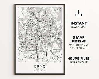 Brno, Czechia Map Printable – Digital Download City Map, Minimalist Street Map Wall Art