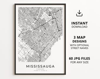 Stadtplan von Mississauga, Kanada zum Ausdrucken – Digitaler Download, minimalistisches Straßenkarten-Poster