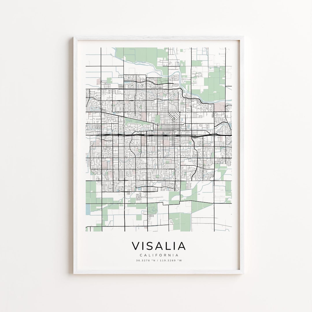 Visalia California Map Print – Detailed Street Map Wall Art, Modern