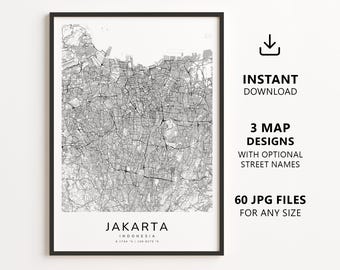 Jakarta, Indonesien – Stadtplan zum Ausdrucken – Digitaler Download, minimalistisches Straßenkartenposter