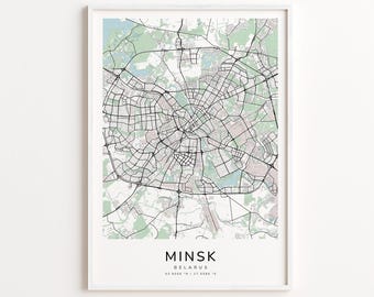 Minsk Belarus Map Print – Detailed Street Map Wall Art, Modern City Map Poster, Travel Decor Gift