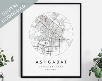 Ashgabat Map Print | Map Of Ashgabat | Ashgabat Turkmenistan City Map Art | Ashgabat Poster | Ashgabat Print | Ashgabat Wall Art