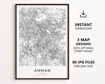 Amman, Jordan Map Printable – Digital Download City Map Wall Art, Minimalist Street Map Poster