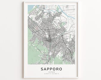 Sapporo Japan Map Print – Detailed Street Map Wall Art, Modern City Map Poster, Travel Decor Gift
