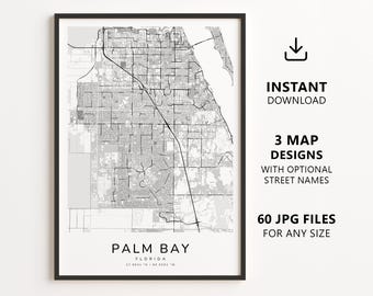 Palm Bay, Florida Map Printable – Digital Download City Map, Minimalist Street Map Wall Art
