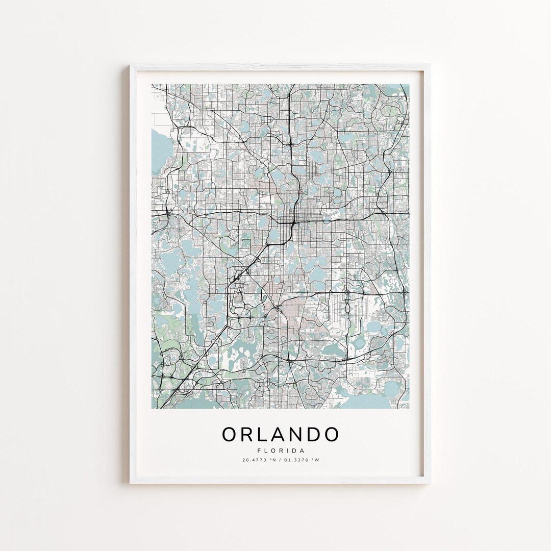 Orlando Florida Map Print – Detailed Street Map Wall Art, Modern City ...