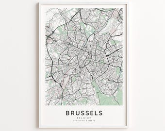 Brussels Belgium Map Print – Detailed Street Map Wall Art, Modern City Map Poster, Travel Decor Gift