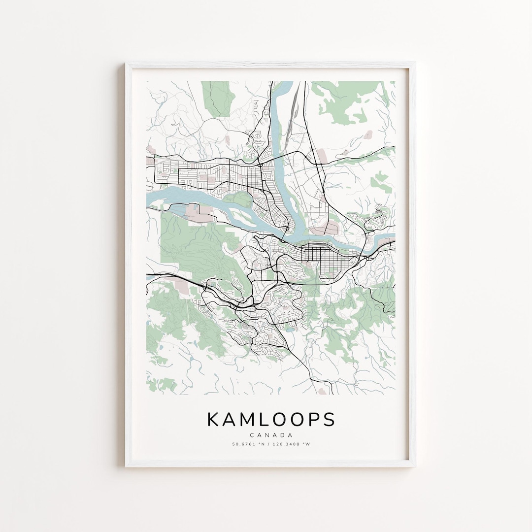 Kamloops Canada Map Print – Detailed Street Map Wall Art, Modern City ...