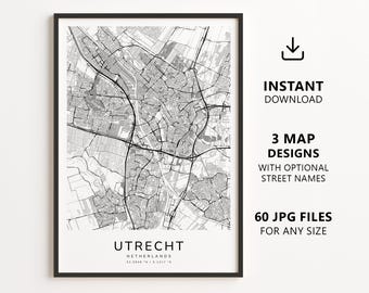 Utrecht, Netherlands Map Printable – Digital Download City Map, Minimalist Street Map Wall Art
