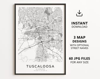 Tuscaloosa, Alabama Map Printable – Digital Download City Map Wall Art, Minimalist Street Map Poster