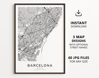 Barcelona, Spain Map Printable – Digital Download City Map, Minimalist Street Map Wall Art