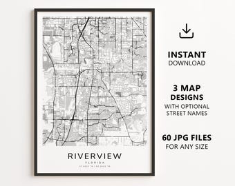Riverview, Florida Map Printable – Digital Download City Map Wall Art, Minimalist Street Map Poster