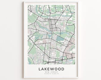 Lakewood New Jersey Map Print – Detailed Street Map Wall Art, Modern City Map Poster, Home Wall Decor