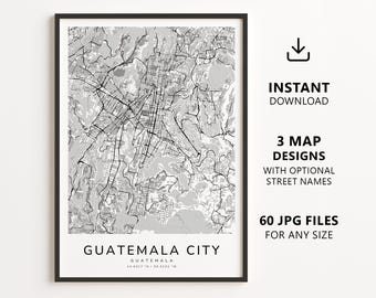 Guatemala City, Guatemala Map Printable – Digital Download City Map, Minimalist Street Map Wall Art