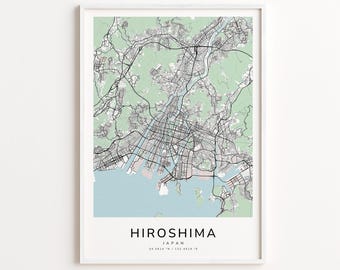 Hiroshima Japan Map Print – Detailed Street Map Wall Art, Modern City Map Poster, Travel Decor Gift