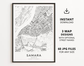 Samara, Russia Map Printable – Digital Download City Map Wall Art, Minimalist Street Map Poster
