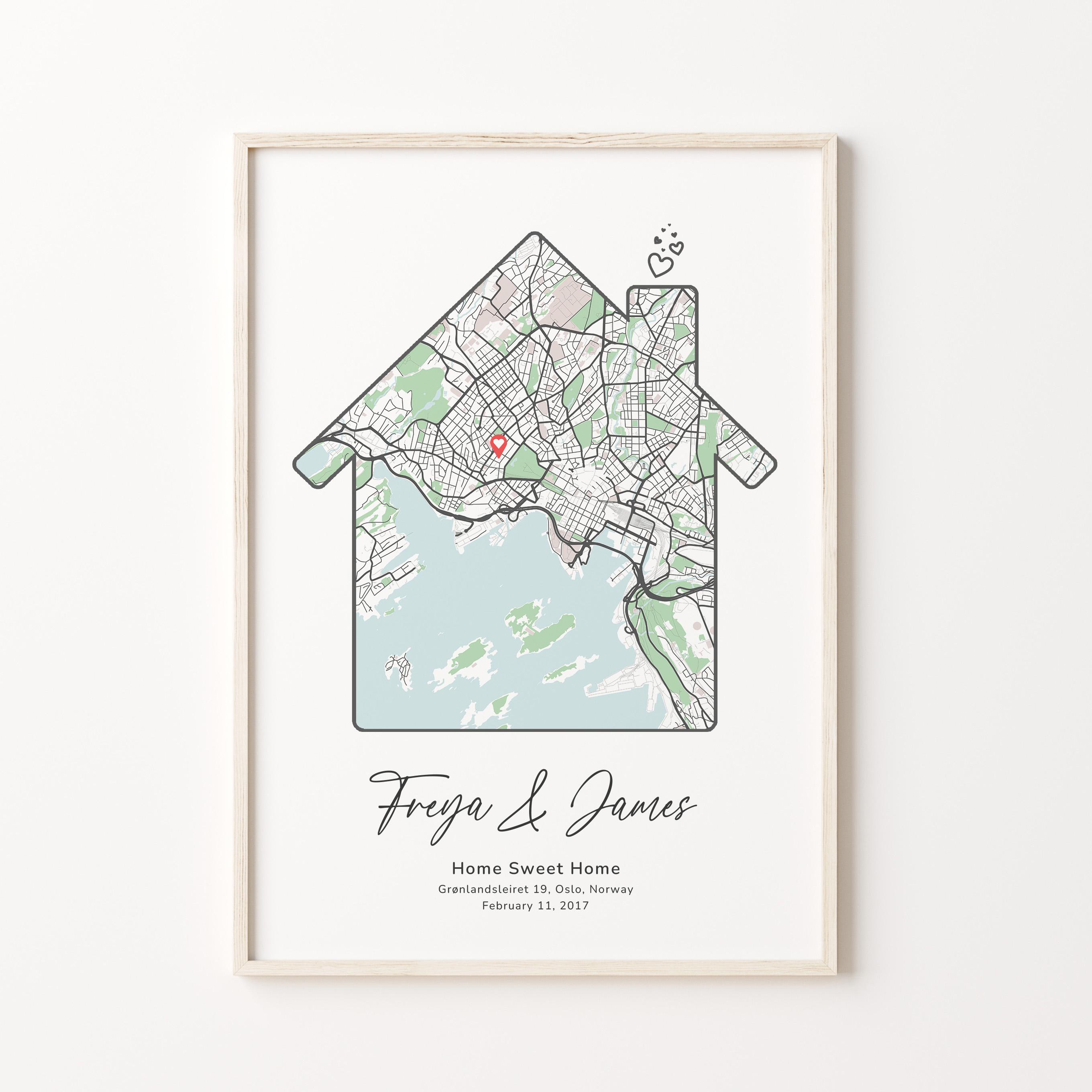 Personalized New Home Map Gift Print for Couples | Our First House Map ...